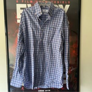 Southern Tide Trim Fit Plaid Dress Shirt Blue Orange Pink Preppy Simply